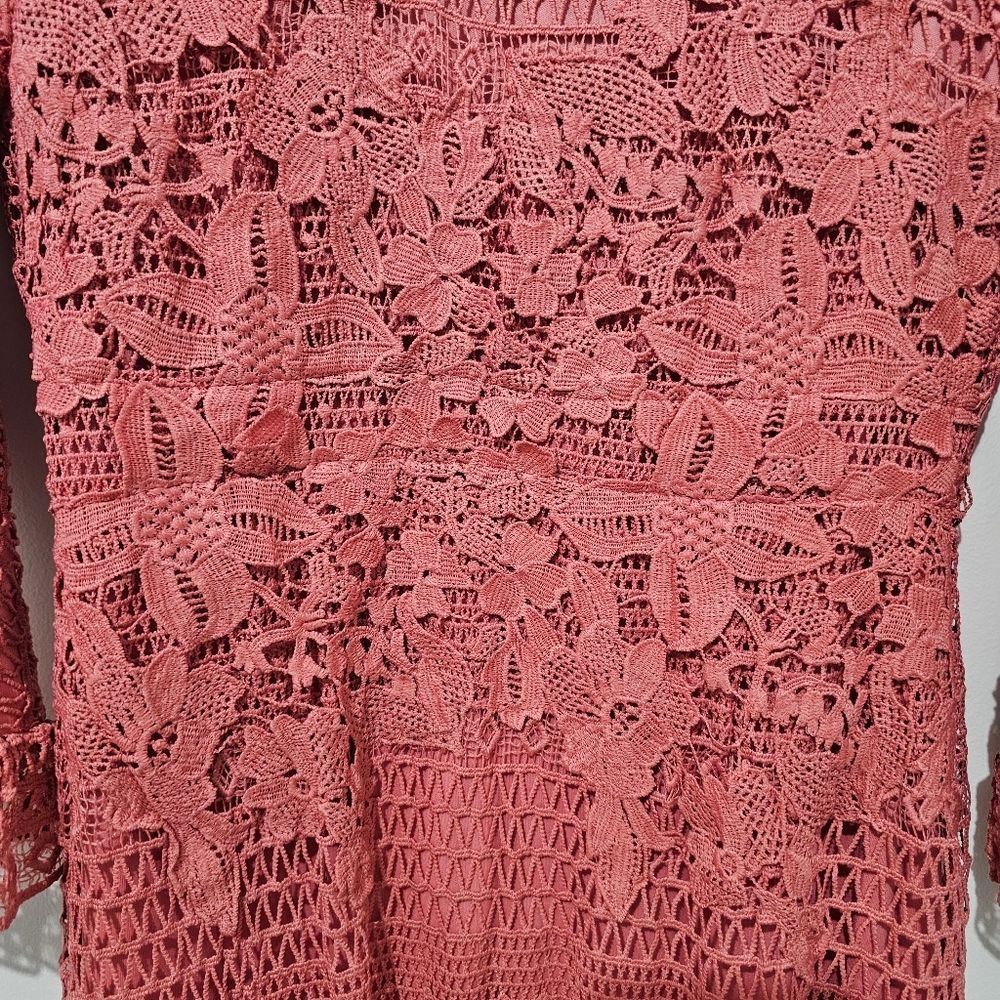 Polagram - Dress Lace Long Sleeve Knee Length Midi Flare - Size M - Blush Pink - Picture 9 of 9
